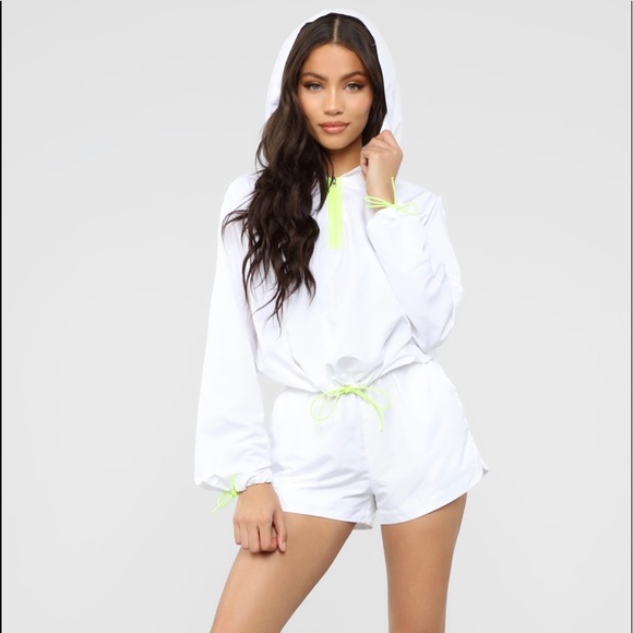 Fashion Nova Pants - [SALE] Love These Vibes Short Set White/Lime SZMed